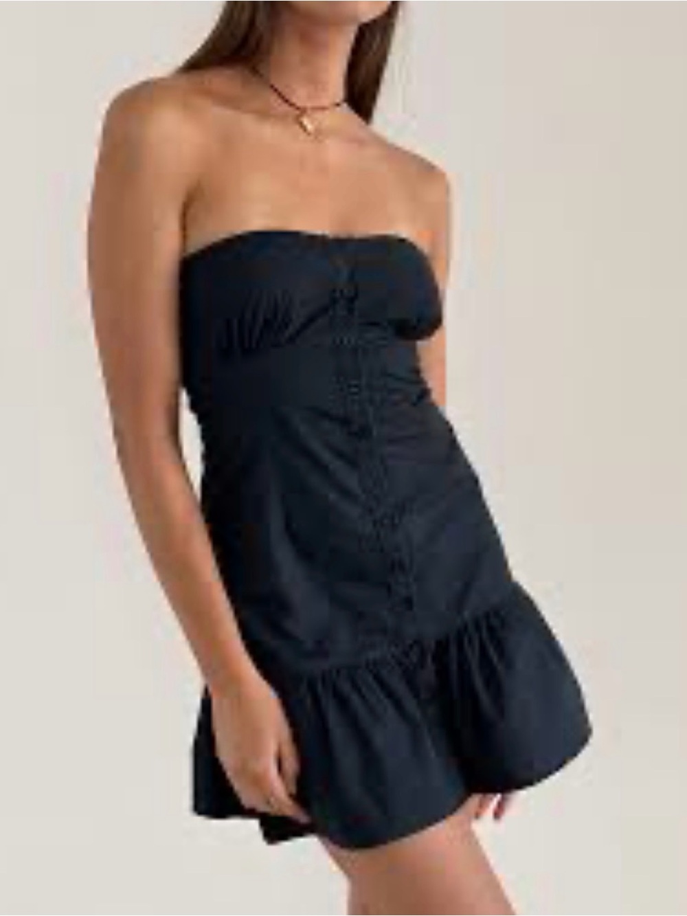 Motel Rocks Alden Black Strapless Ruffle-Hem Mini Dress